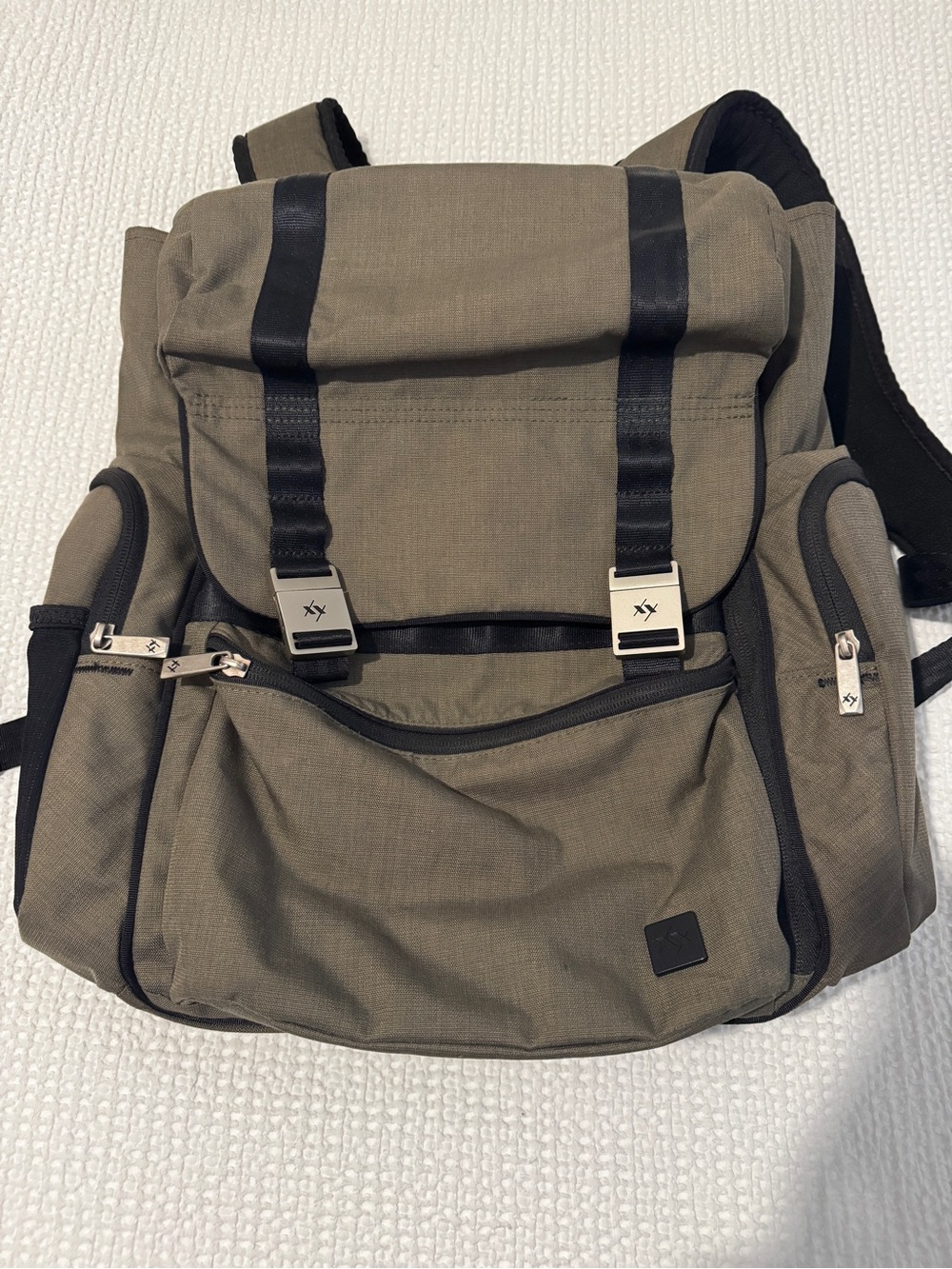 Ju-Ju-Be Olive XY Hatch Collection Green Diaper Backpack with Black Accents